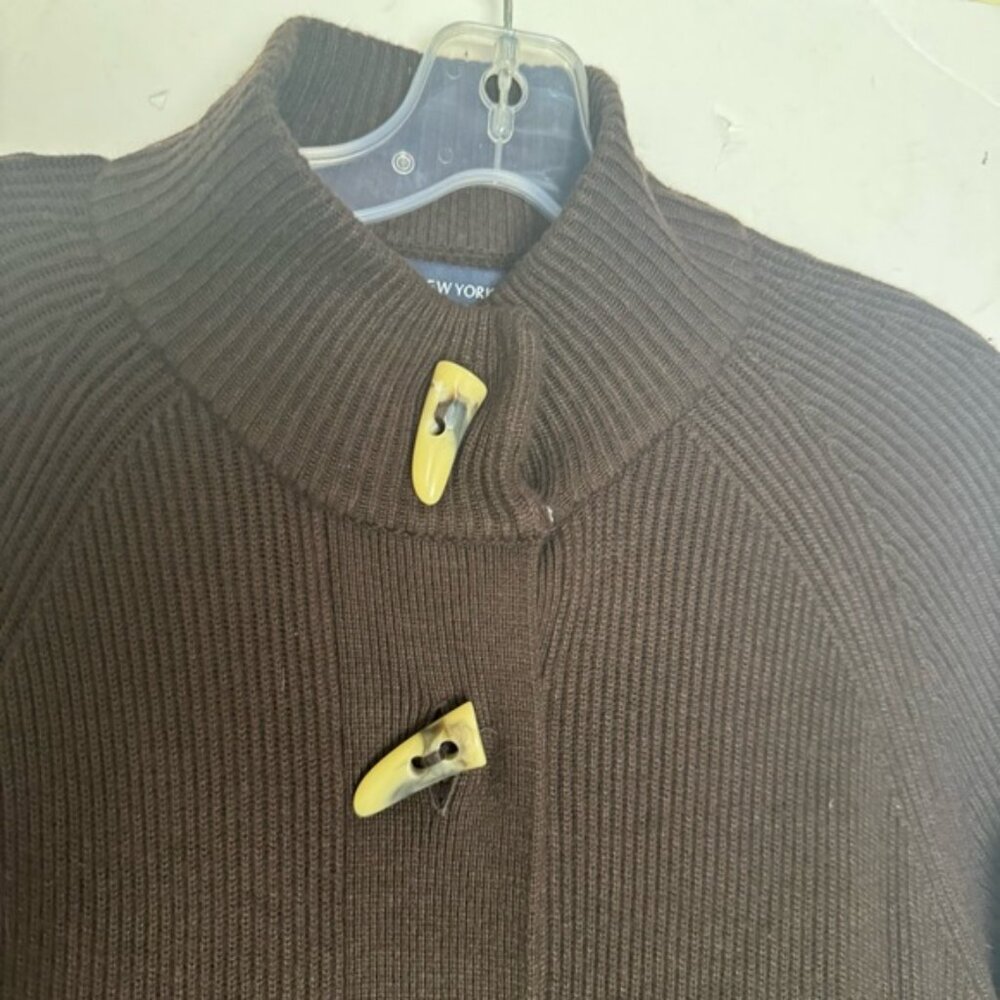 Jones NY Ribbed Wool Angora Cardigan Toggle Button Knit Sweater Jacket Top Tan M - Picture 5 of 16